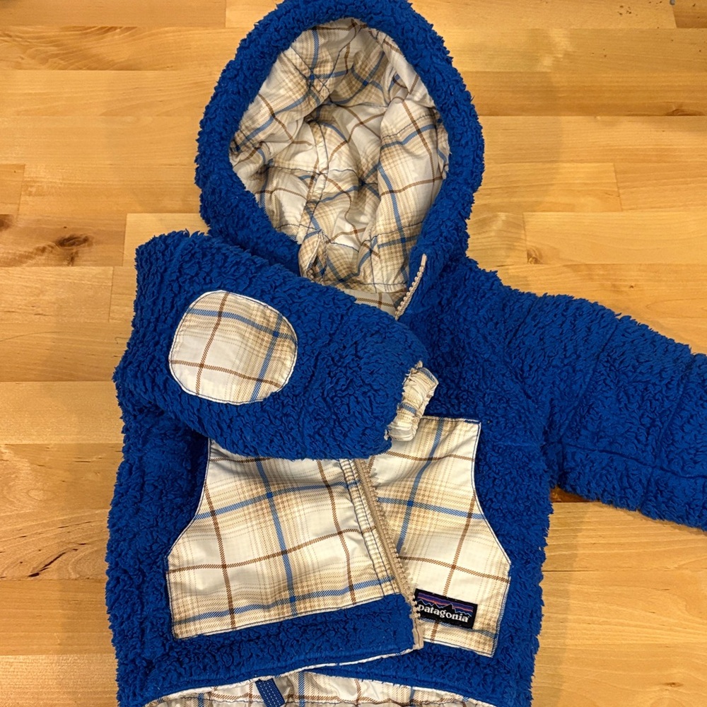 Rare Patagonia Blue Winter Jacket with Plaid Details. Reversible!